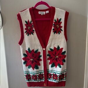 Vintage ugly sweater, vest, -Festive Red and White Knit Vest L